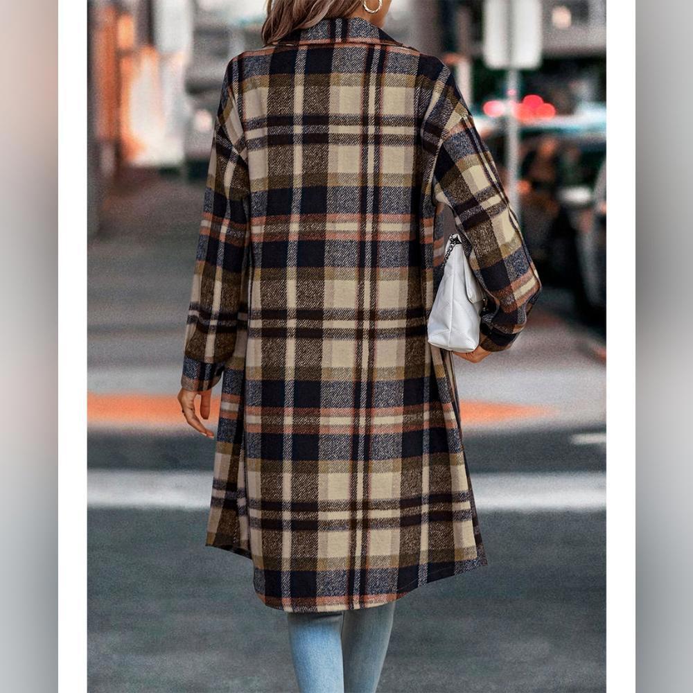 Casual Button Flap Pocket Plaid Overshirt Khaki Warm Coat (It Runs Big) - Picture 5 of 6